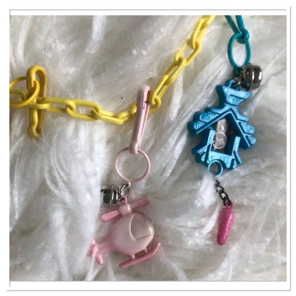 Vintage 1980’s Plastic Bell Charm Necklace Coke Bottle Unicorn Multicolour - Picture 2 of 10